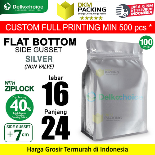 Flat Bottom Silver Plastik Klip Standing Pouch Ziplock Kemasan Makanan