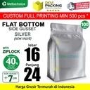 Flat Bottom Silver Plastik Klip Standing Pouch Ziplock Kemasan Makanan