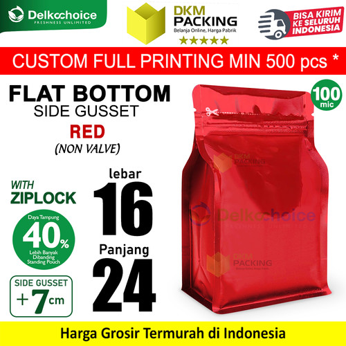 Flat Bottom Red Plastik Klip Standing Pouch Ziplock Kemasan Makanan