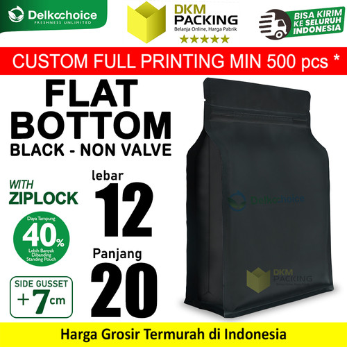 Flat Bottom Hitam Ziplock Standing Pouch Plastik Kemasan 12x20cm