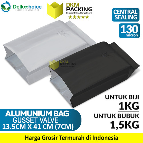 Kantong Alumunium Bag Gusset Valve Kemasan Bubuk Delkochoice 13.5X41cm