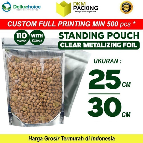 Standing Pouch 25x30cm Clear Metalize Plastik Klip Ziplock Alumunium