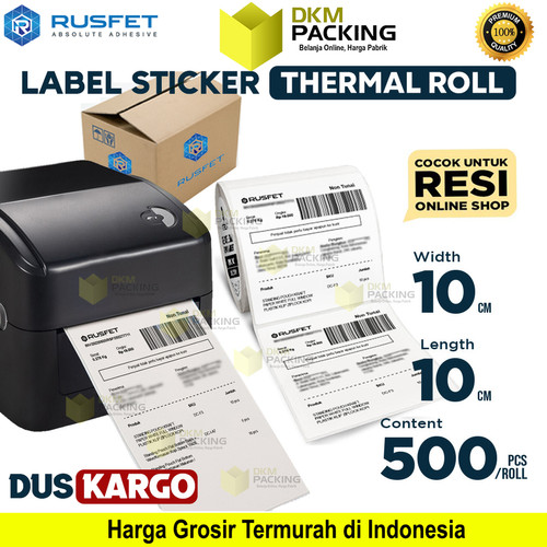 Label Sticker Thermal Paper Roll Resi OLSHOP 10x10cm RUSFET / DUS