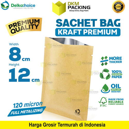 Sachet Bag Kraft Paper PREMIUM Metalizing FOOD GRADE Delkochoice 8x12