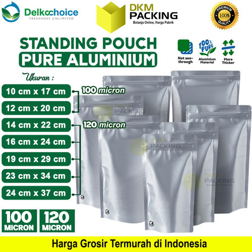 Standing Pouch PURE ALUMUNIUM FOIL Kemasan Makanan Ziplock Delkochoice