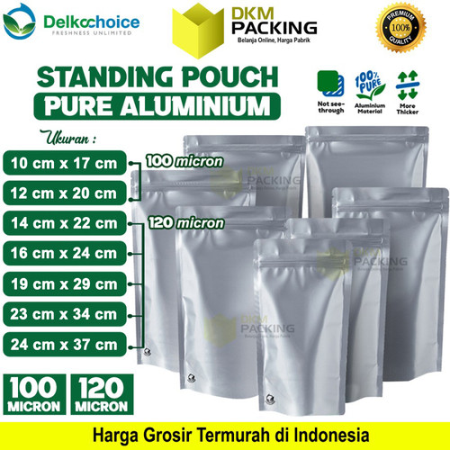 Standing Pouch PURE ALUMUNIUM FOIL Kemasan Ziplock Makanan Delkochoice