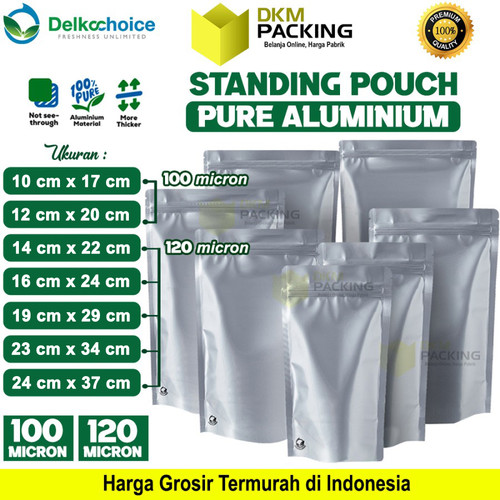 Kemasan Standing Pouch PURE ALUMUNIUM FOIL Ziplock Makanan Delkochoice