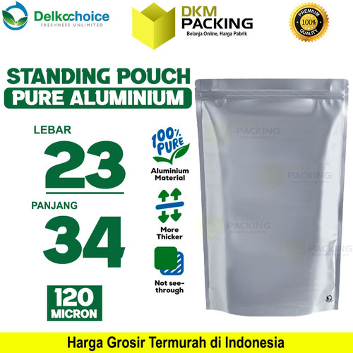 Standing Pouch PURE ALUMUNIUM FOIL Kemasan Ziplock Delkochoice 23x34cm