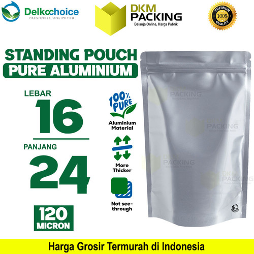 Standing Pouch PURE ALUMUNIUM FOIL Kemasan Ziplock Delkochoice 16x24cm