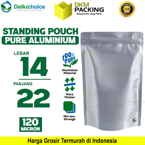 Standing Pouch PURE ALUMUNIUM FOIL Kemasan Ziplock Delkochoice 14x22cm