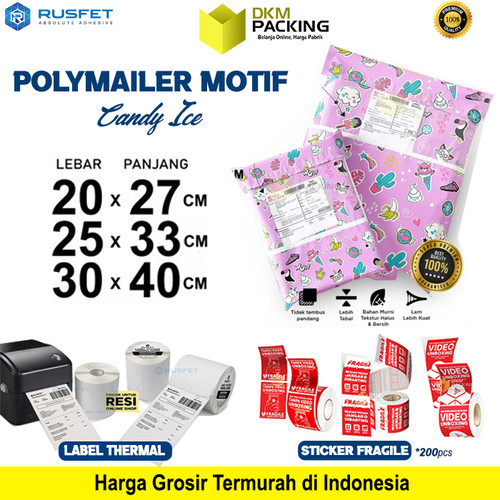 Polymailer CANDY ICE Amplop Plastik Packing Polimailer RUSFET / SATUAN