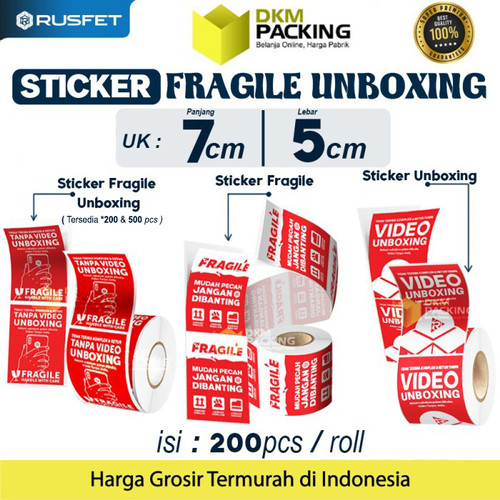 Sticker FRAGILE UNBOXING 5x7cm Stiker Cromo HANDLE WITH CARE / PACK