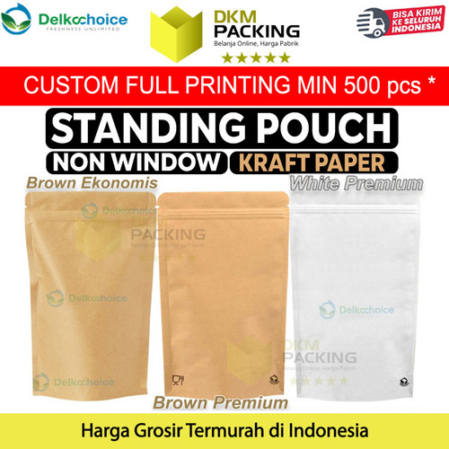 Standing Pouch NON WINDOW Kraft Paper ZIPLOCK Plastik Klip Makanan