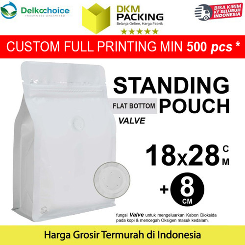 FLAT BOTTOM PUTIH 18x28cm VALVE COFFEE BAG ZIPLOCK DELKOCHOICE PREMIUM