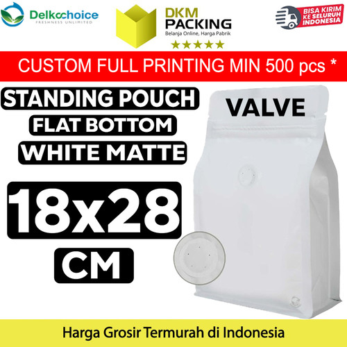 Flat Bottom VALVE 18x28cm Standing Pouch Ziplock Plastik Klip Putih