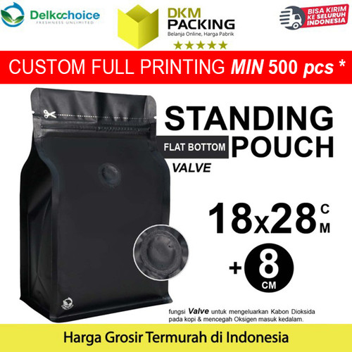 FLAT BOTTOM HITAM 18x28cm VALVE COFFEE BAG ZIPLOCK DELKOCHOICE PREMIUM