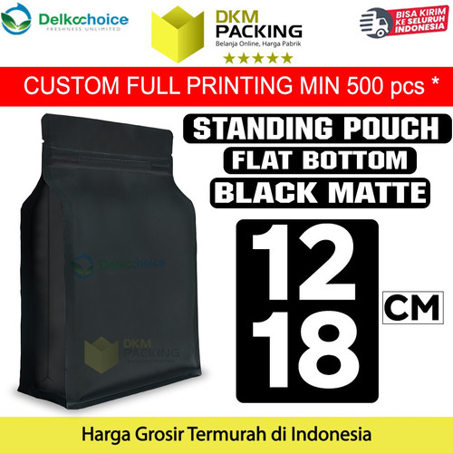 Plastik Klip Flat Bottom Hitam 12x18cm Standing Pouch Ziplock Kemasan