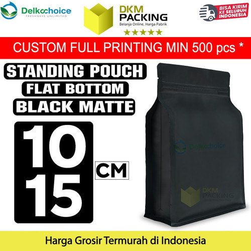 Flat Bottom Hitam 10x15cm Plastik Klip Standing Pouch Ziplock Kemasan