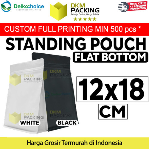 Flat Bottom 12x18cm Plastik Klip Standing Pouch Ziplock Kemasan