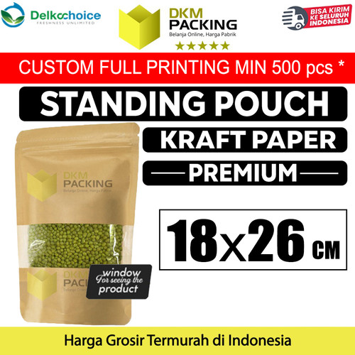 Kraft Paper 18x26cm Standing Pouch Window Ziplock Kemasan Makanan