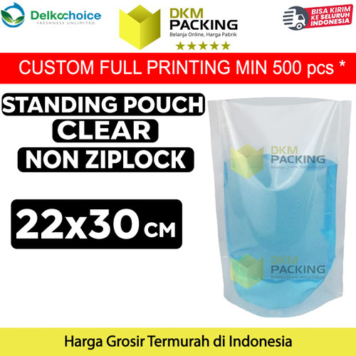 Plastik Standing Pouch 22x30cm Bening NON Ziplock Kemasan Makanan