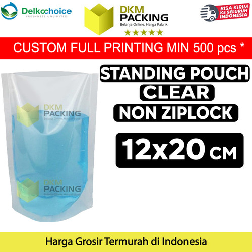 Plastik Standing Pouch 12x20cm Bening NON Ziplock Kemasan Makanan