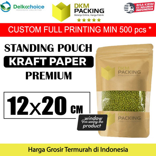 Kraft Paper Standing Pouch 12x20cm Window Ziplock Kemasan Makanan