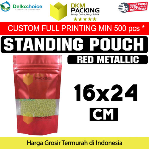 Standing Pouch 16x24 Window Red Ziplock Plastik Klip Sealer Makanan