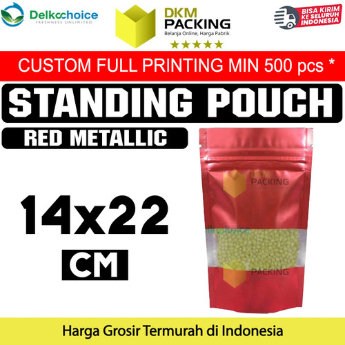 Standing Pouch 14x22 Window Red Ziplock Plastik Klip Sealer Makanan