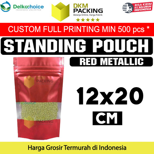 Standing Pouch Red 12x20 Window Ziplock Plastik Klip Sealer Makanan