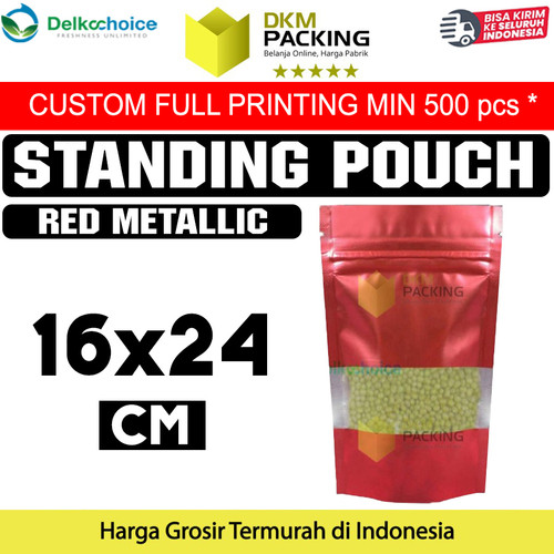 Plastik Klip Red 16x24 Standing Pouch Window Ziplock Sealer Makanan