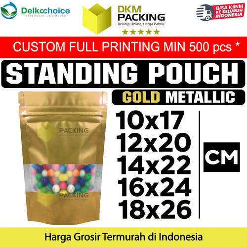 Standing Pouch Gold Window Ziplock Plastik Kemasan Klip Sealer Makanan