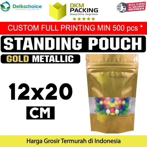 Standing Pouch 12x20 Window Ziplock Gold Plastik Klip Sealer Makanan