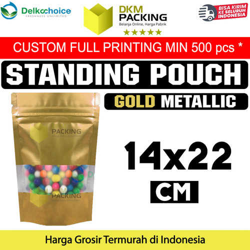 Plastik Klip Gold 14x22 Standing Pouch Window Ziplock Sealer Makanan