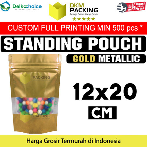 Plastik Klip Gold 12x20 Standing Pouch Window Ziplock Sealer Makanan