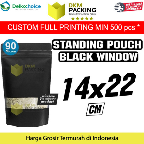 Plastik Klip 14x22 Standing Pouch Window Hitam Ziplock Sealer Makanan