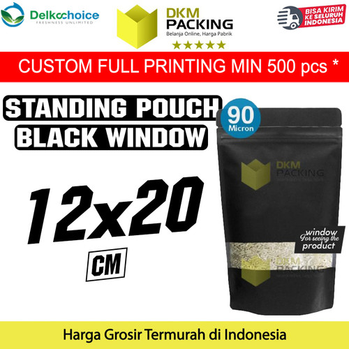 Plastik Klip 12x20 Standing Pouch Window Hitam Ziplock Sealer Makanan