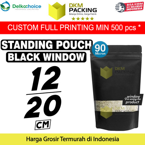 Plastik Klip 12x20 Standing Pouch Window Ziplock Sealer Makanan Hitam