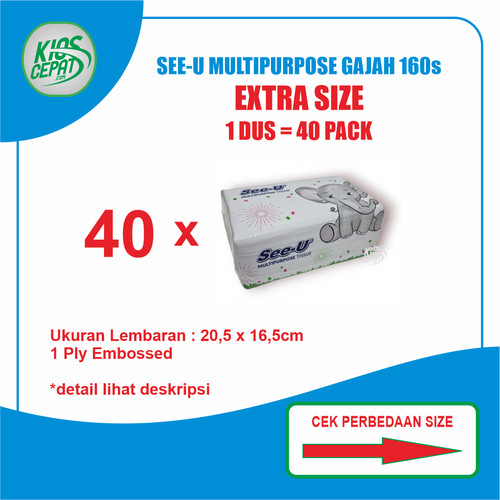 Tissue SEE-U Multipurpose 160s / SEE-U GAJAH EXTRA SIZE 1DUS = 40 PACK