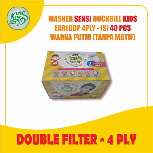 Masker SENSI 3Ply Duckbill KIDS Face Mask BOX isi 40pcs - WHITE KIDS