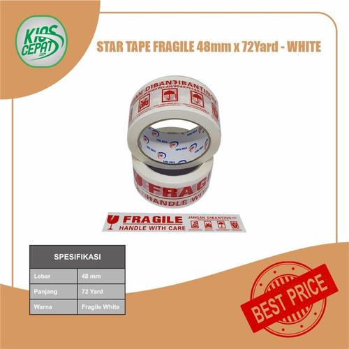 [TC] Lakban STAR TAPE FRAGILE PUTIH (48mm x 65Meter)