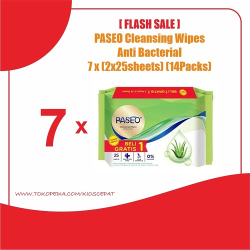 [FLASH SALE] Tissue Basah PASEO Anti Bacterial isi 7x(2x25s) (14packs)