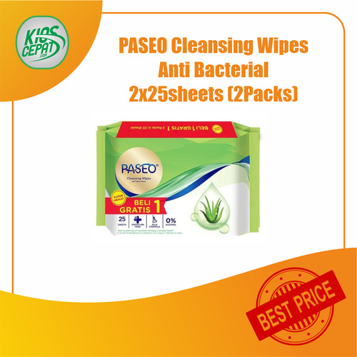 Tissue PASEO Cleansing Wipes Anti Bacterial (2x25Sheets) (TISU BASAH)