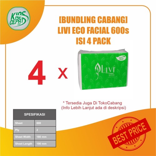 [BUNDLING CABANG] Tissue LIVI ECO Facial Refill 600s isi 4Pack