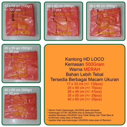 KANTONG PLASTIK HD LOCO TEBAL MERAH KEMASAN 500GRAM