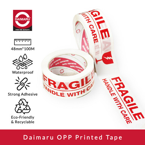 Daimaru OPP Printed Tape Lakban Fragile 48 mm x 100 meter (1 Roll)