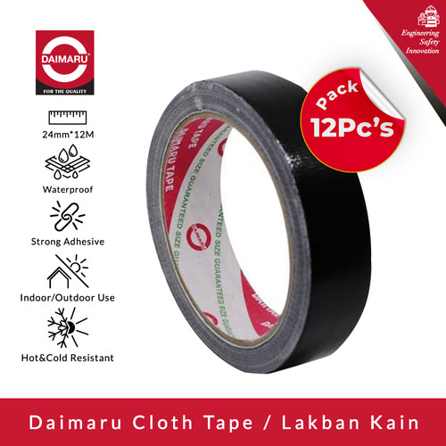 [Paket 12pcs] Daimaru Cloth Tape Lakban Kain Hitam 24 mm x 12 meter