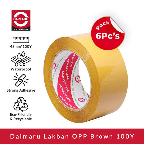 [Paket 1 Slop Isi 6pcs] Daimaru OPP Lakban Coklat 48 mm x 100 Yard