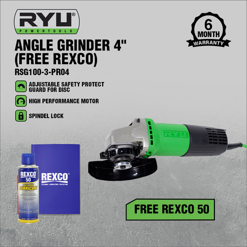 Ryu (Un) Angle Grinder 4" Rsg100-3 Free Rexco