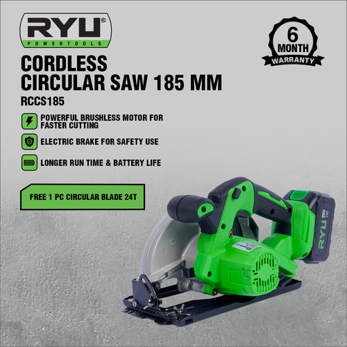 RYU CORDLESS CIRCULAR SAW 185 MM - MESIN SIRKEL BATERAI - PERKAKAS